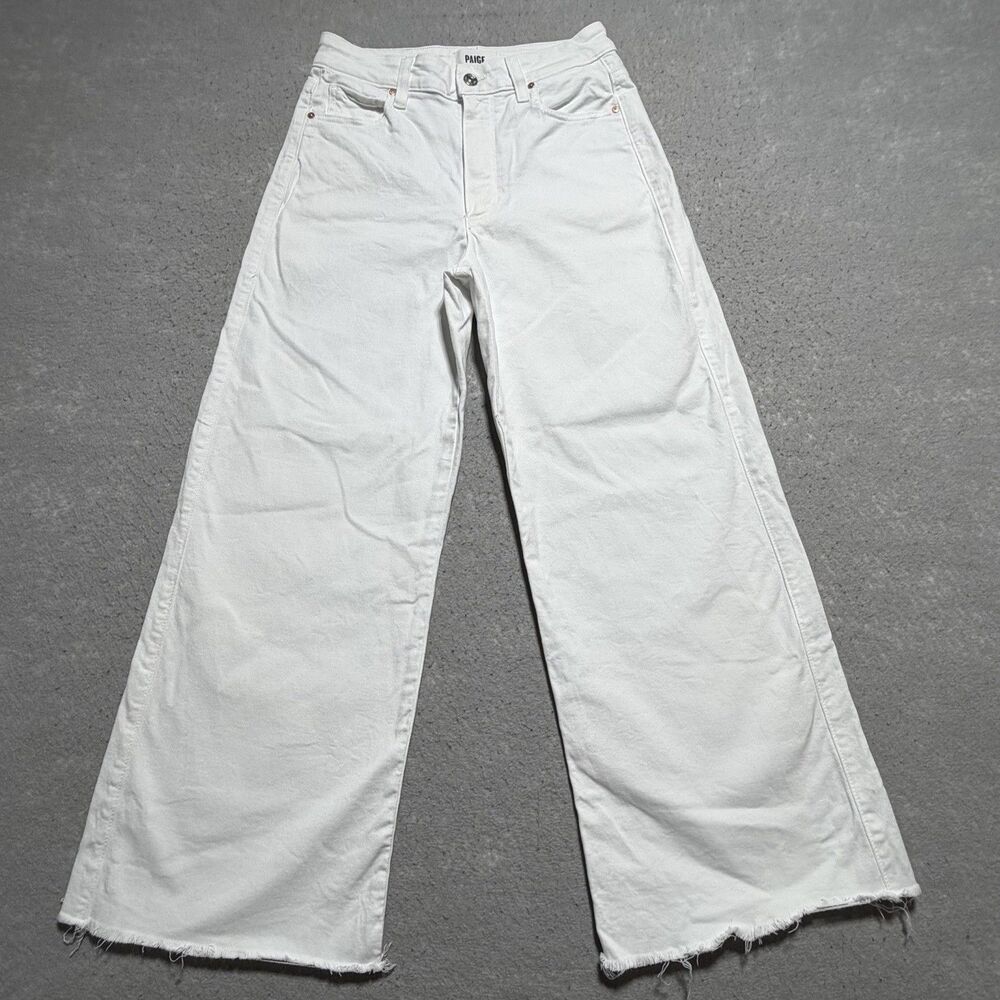Paige Anessa Wide Leg Raw Hem Ankle Flare Jeans Women’s 27 White Stretch